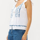 Pintuck Ruffle Sleeve Button-Down Blouse