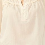 Half-Button Gathered Yoke Ruffle Blouse