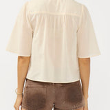 Half-Button Gathered Yoke Ruffle Blouse