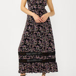 Midnight Romance Maxi Dress in Black/Pink - MTT Collective