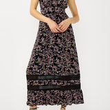 Midnight Romance Maxi Dress in Black/Pink - MTT Collective