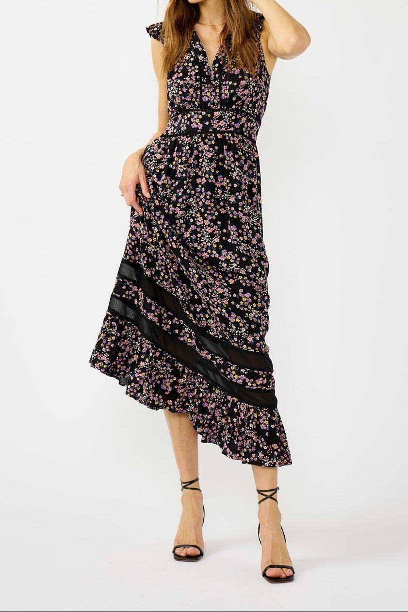 Midnight Romance Maxi Dress in Black/Pink - MTT Collective