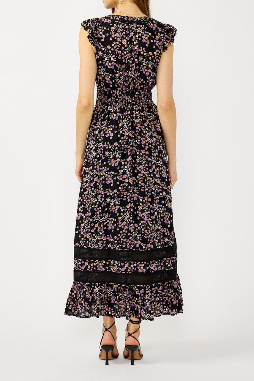 Midnight Romance Maxi Dress in Black/Pink - MTT Collective