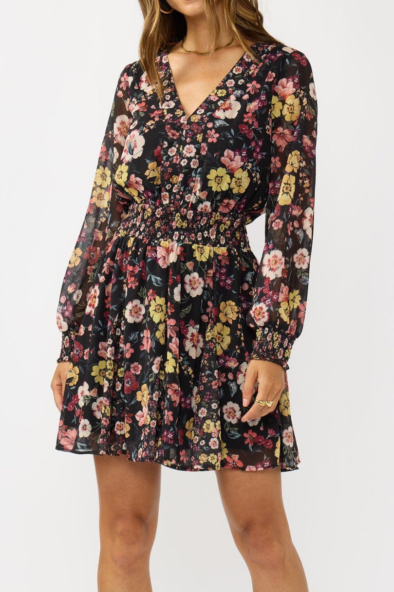 Dusk Garden Mini Dress in Black/Rust - MTT Collective