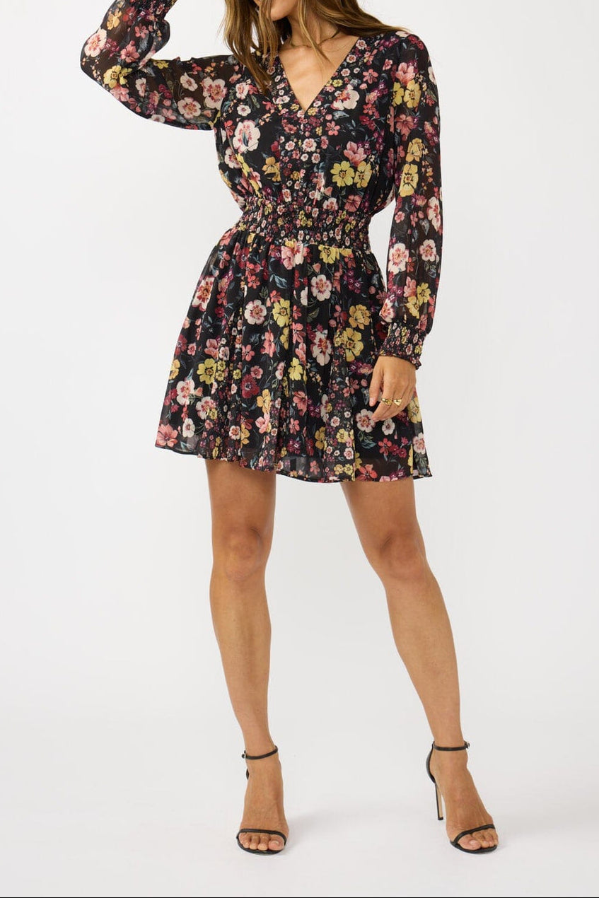 Dusk Garden Mini Dress in Black/Rust - MTT Collective