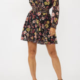 Dusk Garden Mini Dress in Black/Rust - MTT Collective