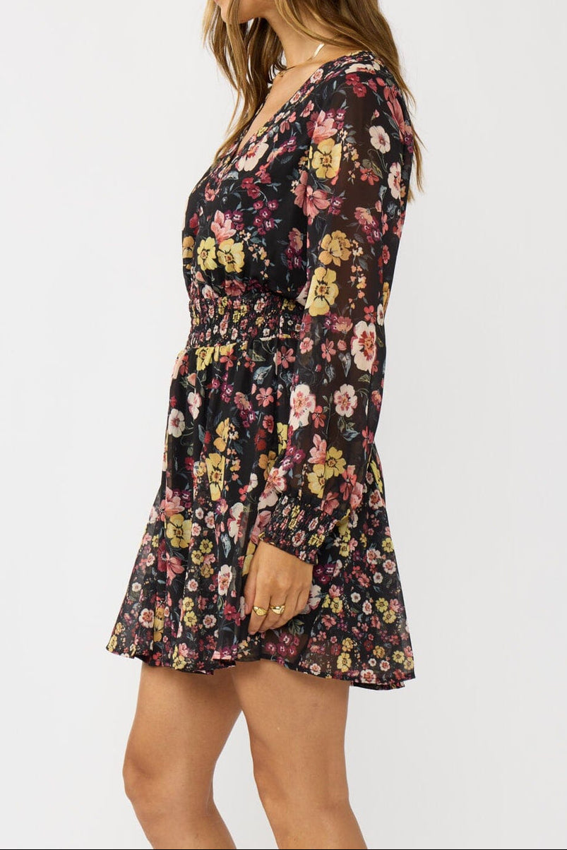 Dusk Garden Mini Dress in Black/Rust - MTT Collective
