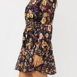 Dusk Garden Mini Dress in Black/Rust - MTT Collective