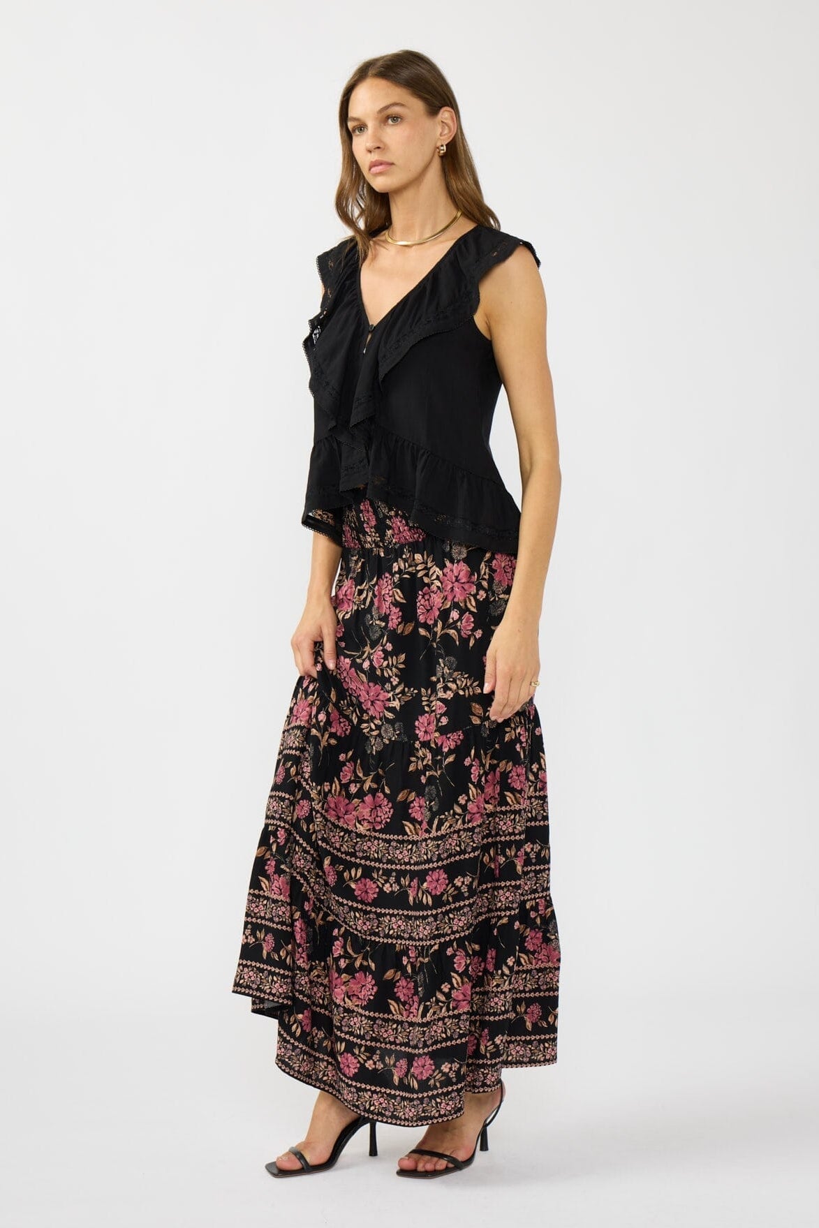 Ally Lace Top in Black, styled with denim