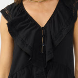 Ally Lace Top in Black, side view showing ruffle hem