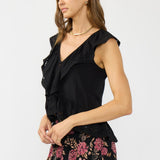 Ally Lace Top in Black, lace trim detail