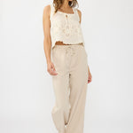 Amelia Eyelet Tank Top in Cream/Natural, eyelet and pintuck detail