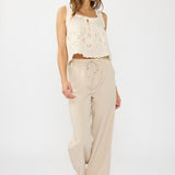 Amelia Eyelet Tank Top in Cream/Natural, eyelet and pintuck detail
