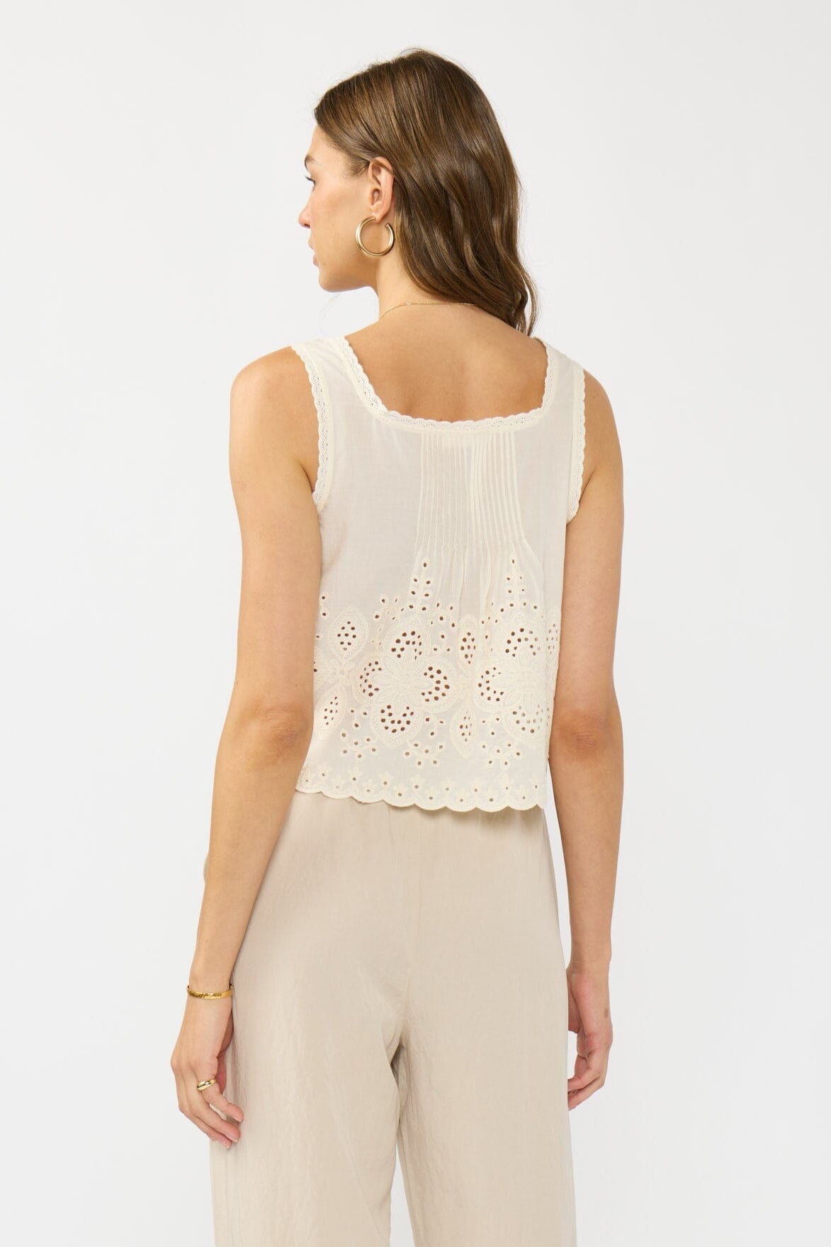 Amelia Eyelet Tank Top in Cream/Natural, side view