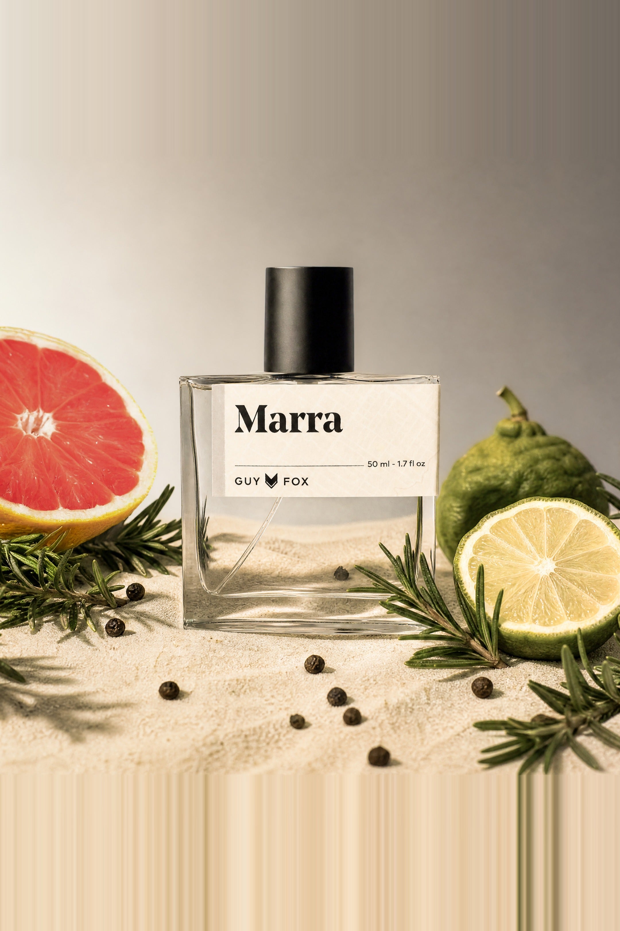 Guy Fox Marra unisex cologne 50ml bottle with grapefruit and rosemary