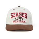 Seager Rodeo Snapback in cream and brown, angled view
