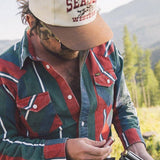 Man wearing the Seager Rodeo Snapback outdoors