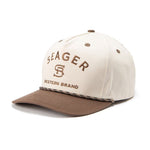 Seager Branded Snapback in cream and brown, front view