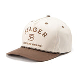 Seager Branded Snapback in cream and brown, front view