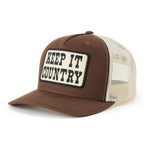 Seager Keep It Country Trucker in brown and cream, front view