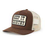 Seager Keep It Country Trucker in brown and cream, front view