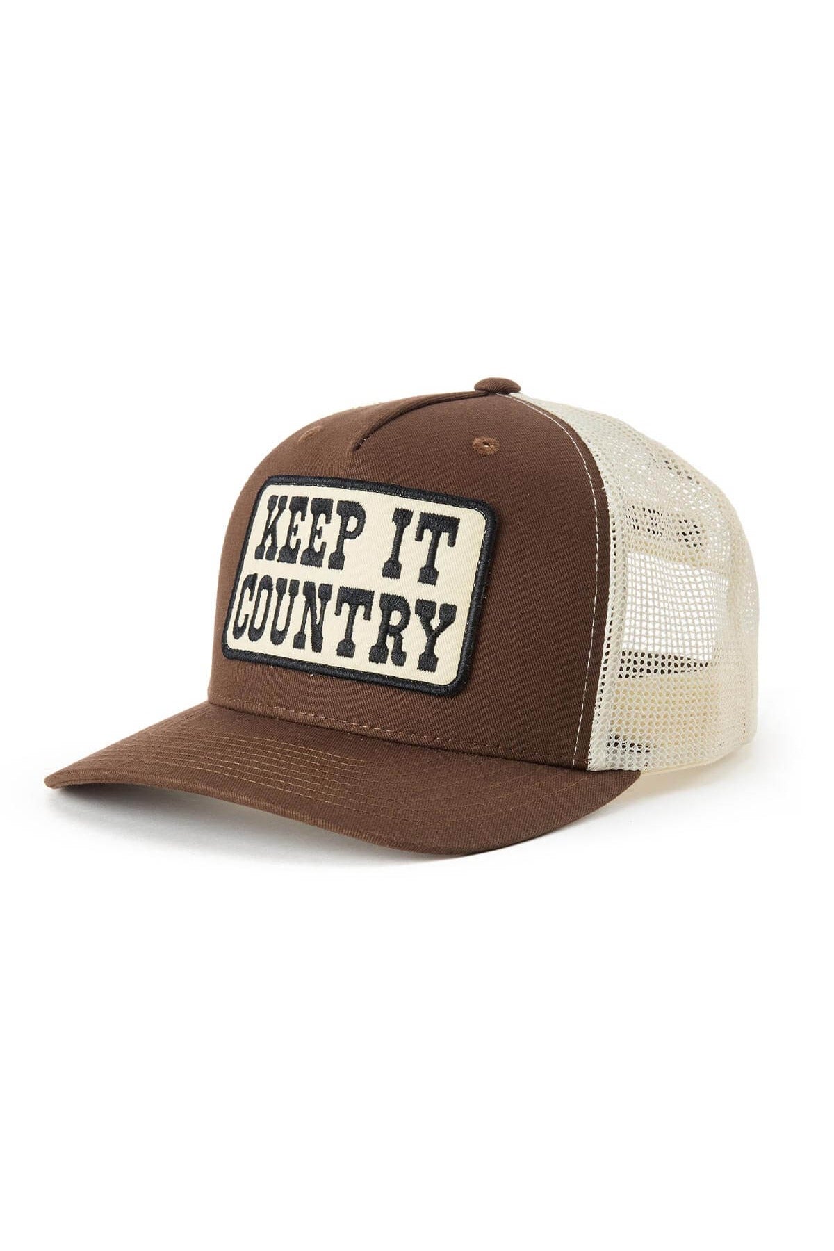 Seager Keep It Country Trucker in brown and cream, front view