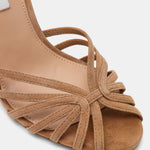 Steve Madden Mizuna tan suede heel, detail of ankle strap