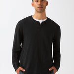 Midweight Slub Jersey Long Sleeve Henley - Black