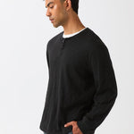 Midweight Slub Jersey Long Sleeve Henley - Black