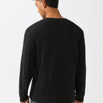 Midweight Slub Jersey Long Sleeve Henley - Black