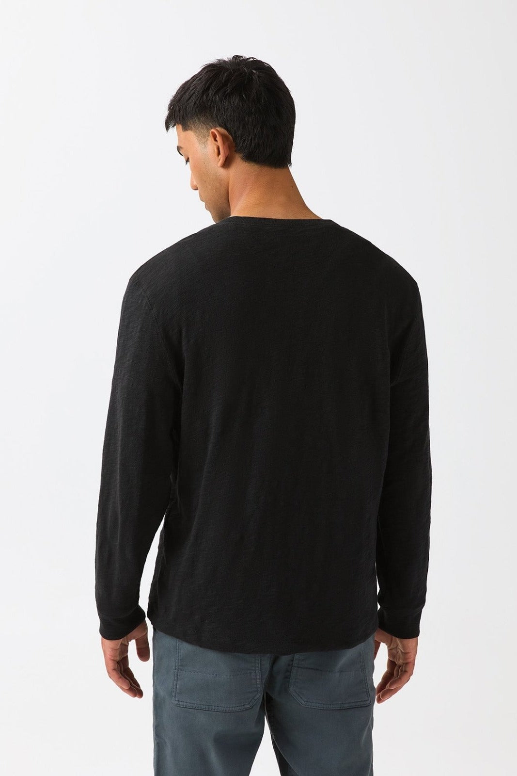 Midweight Slub Jersey Long Sleeve Henley - Black