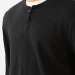 Midweight Slub Jersey Long Sleeve Henley - Black