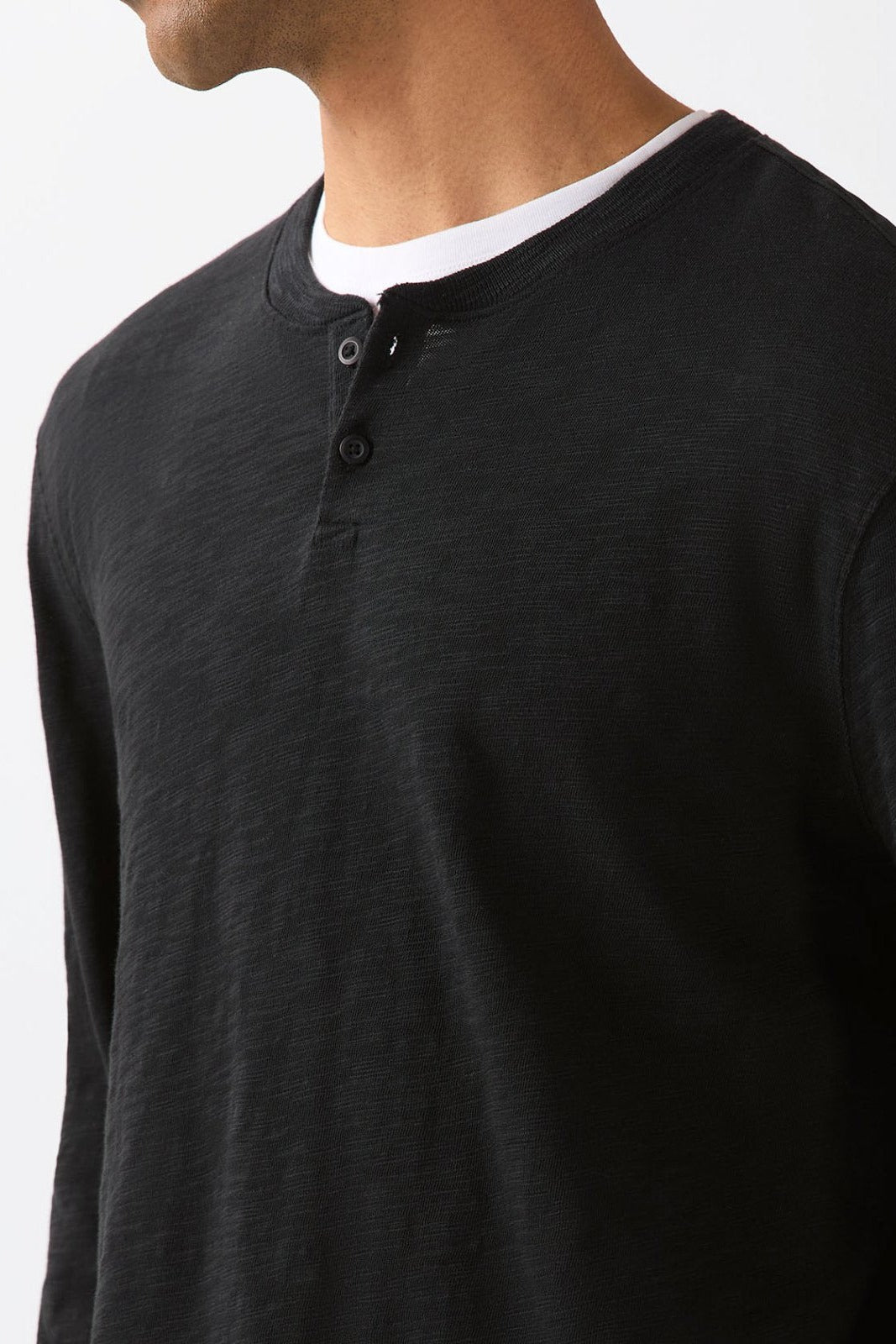Midweight Slub Jersey Long Sleeve Henley - Black