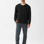 Midweight Slub Jersey Long Sleeve Henley - Black