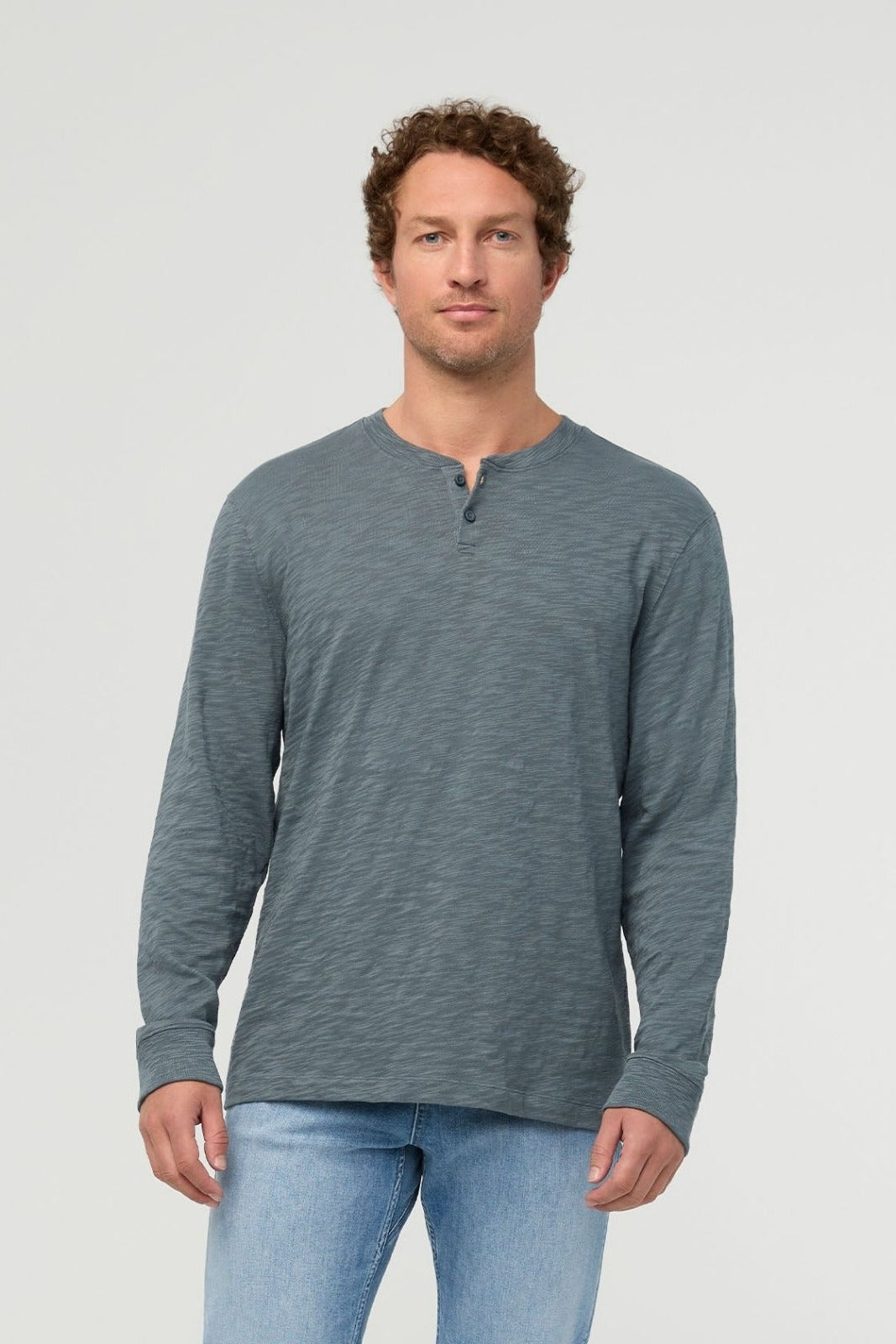 Midweight Slub Jersey Long Sleeve Henley - Slate Blue