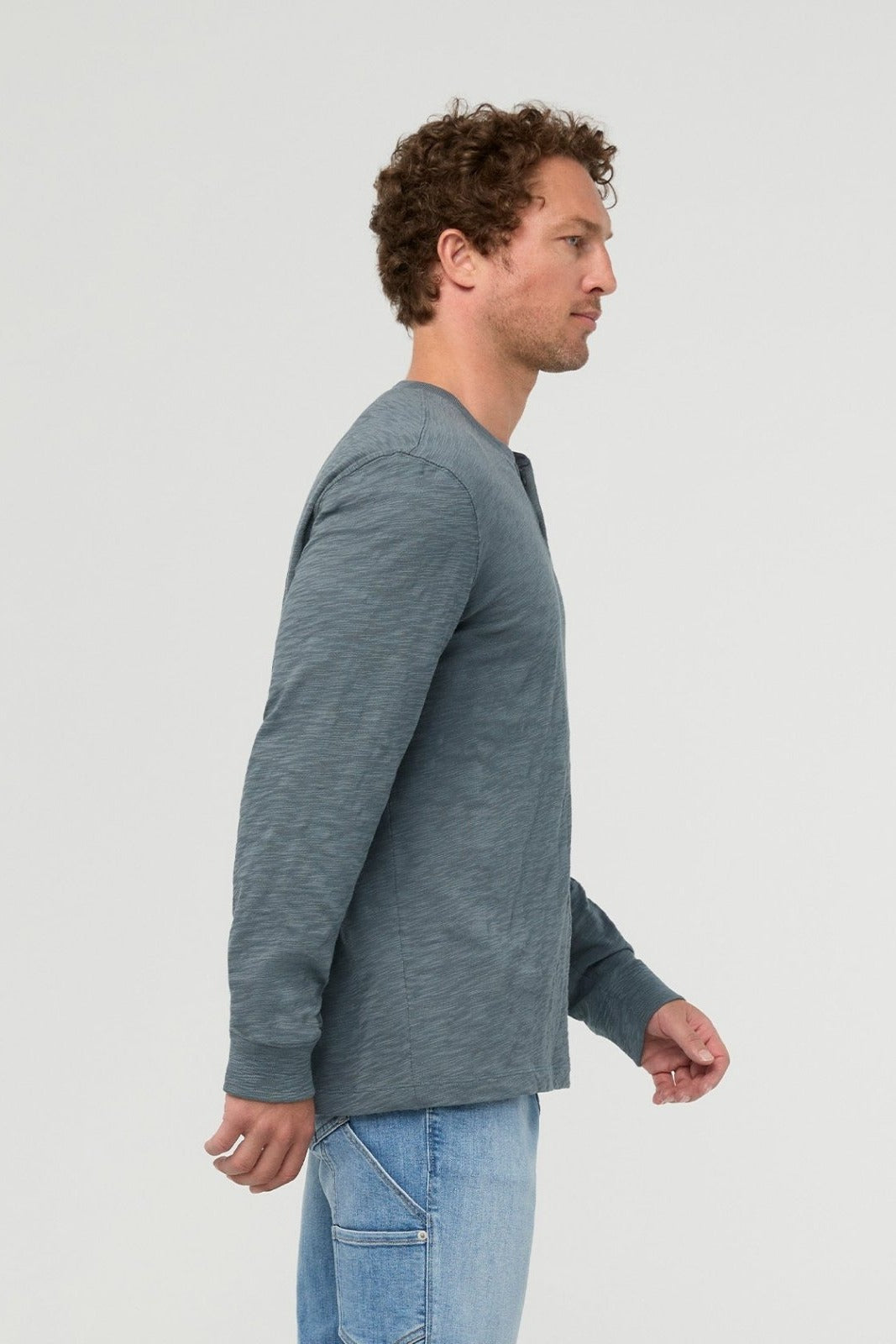 Midweight Slub Jersey Long Sleeve Henley - Slate Blue