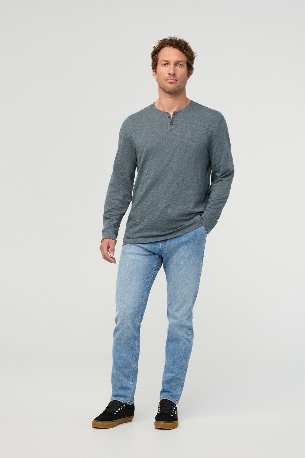 Midweight Slub Jersey Long Sleeve Henley - Slate Blue