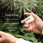 Guy Fox Nelson scent notes: woodsy and green, eucalyptus, sandalwood, American cedar