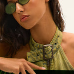 QUAY Nevermind Dark Brown/Pistachio on model