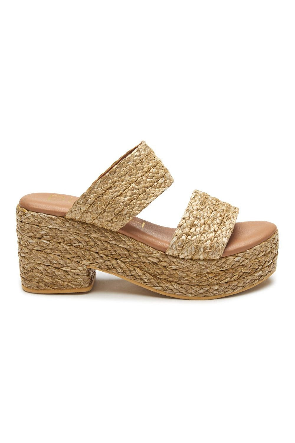 Matisse Ocean Ave Platform Sandal in cognac braided raffia — angled view