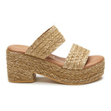 Matisse Ocean Ave Platform Sandal in cognac braided raffia — angled view