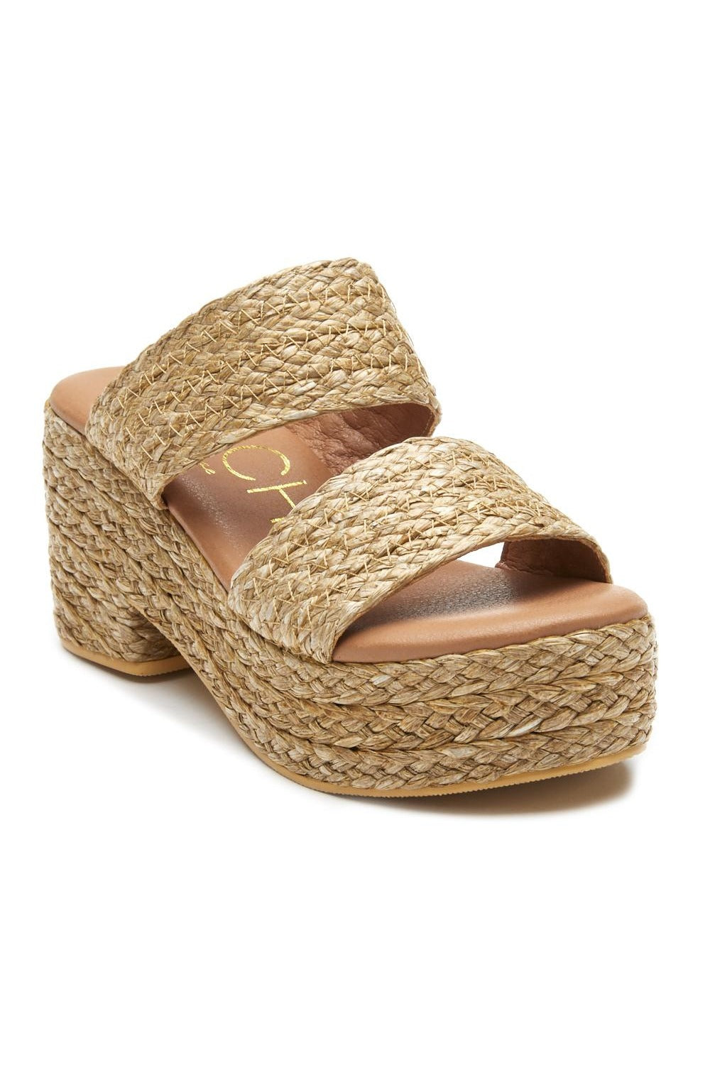 Matisse Ocean Ave Platform Sandal in cognac — side profile showing 3 inch block heel and 1.5 inch platform