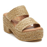 Matisse Ocean Ave Platform Sandal in cognac — side profile showing 3 inch block heel and 1.5 inch platform