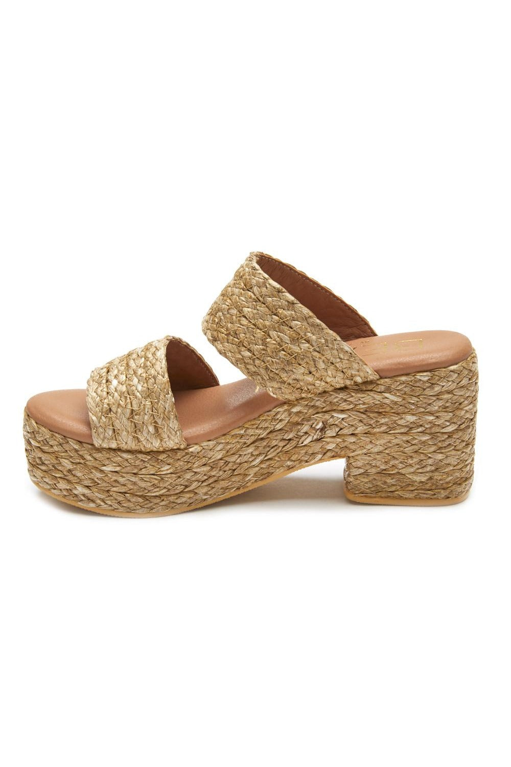 Matisse Ocean Ave Platform Sandal in cognac — front view of dual raffia straps