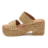 Matisse Ocean Ave Platform Sandal in cognac — front view of dual raffia straps