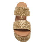 Matisse Ocean Ave Platform Sandal in cognac — detail of braided raffia texture and padded insole