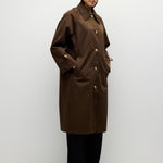 Brown midi trench coat, side view