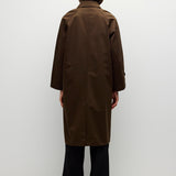 Brown midi trench coat, back view with back slit