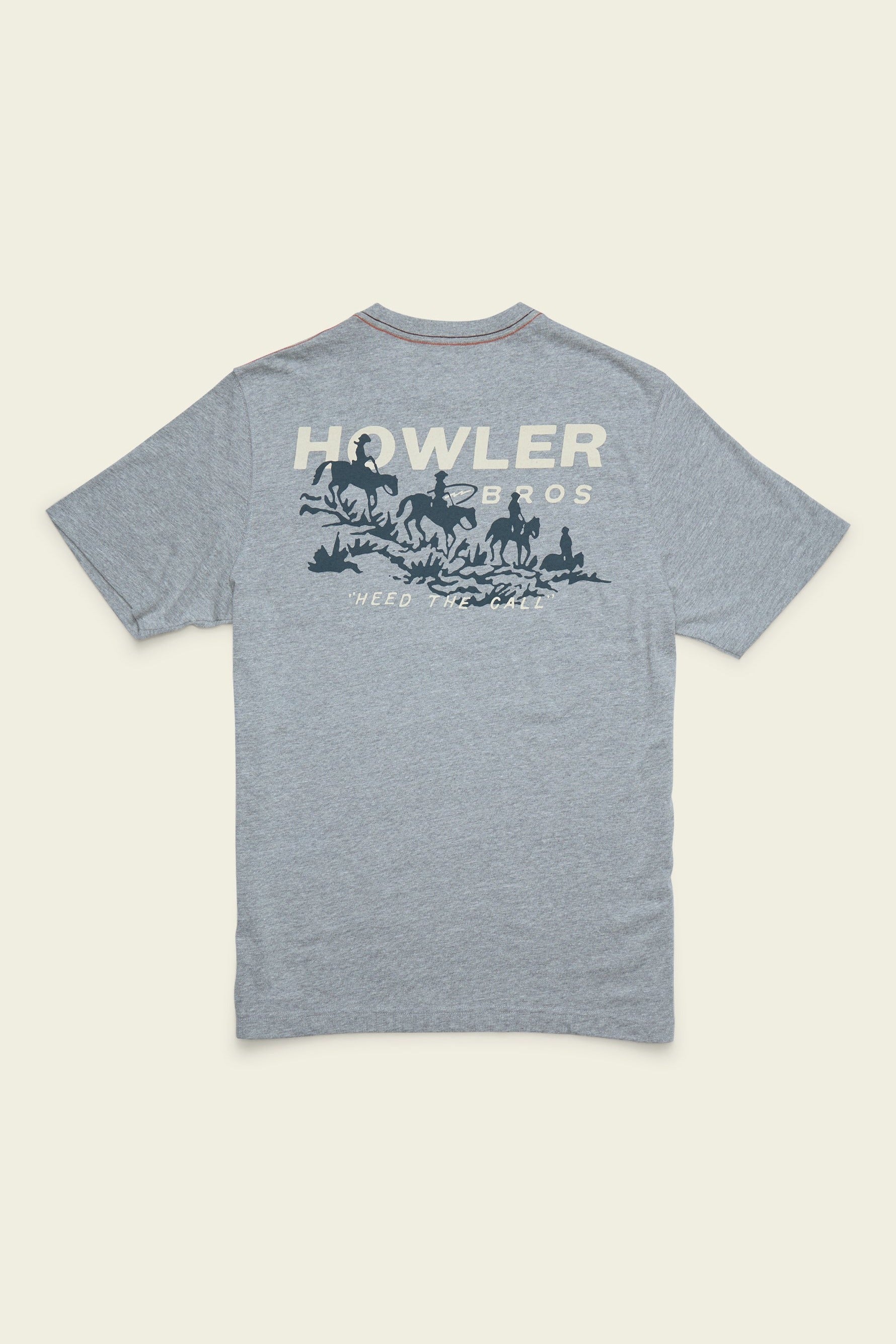 Howler Bros Posse's Return Pocket T-Shirt in Grey Heather, back graphic