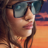QUAY Soundcheck Amber Tort/Aqua on model